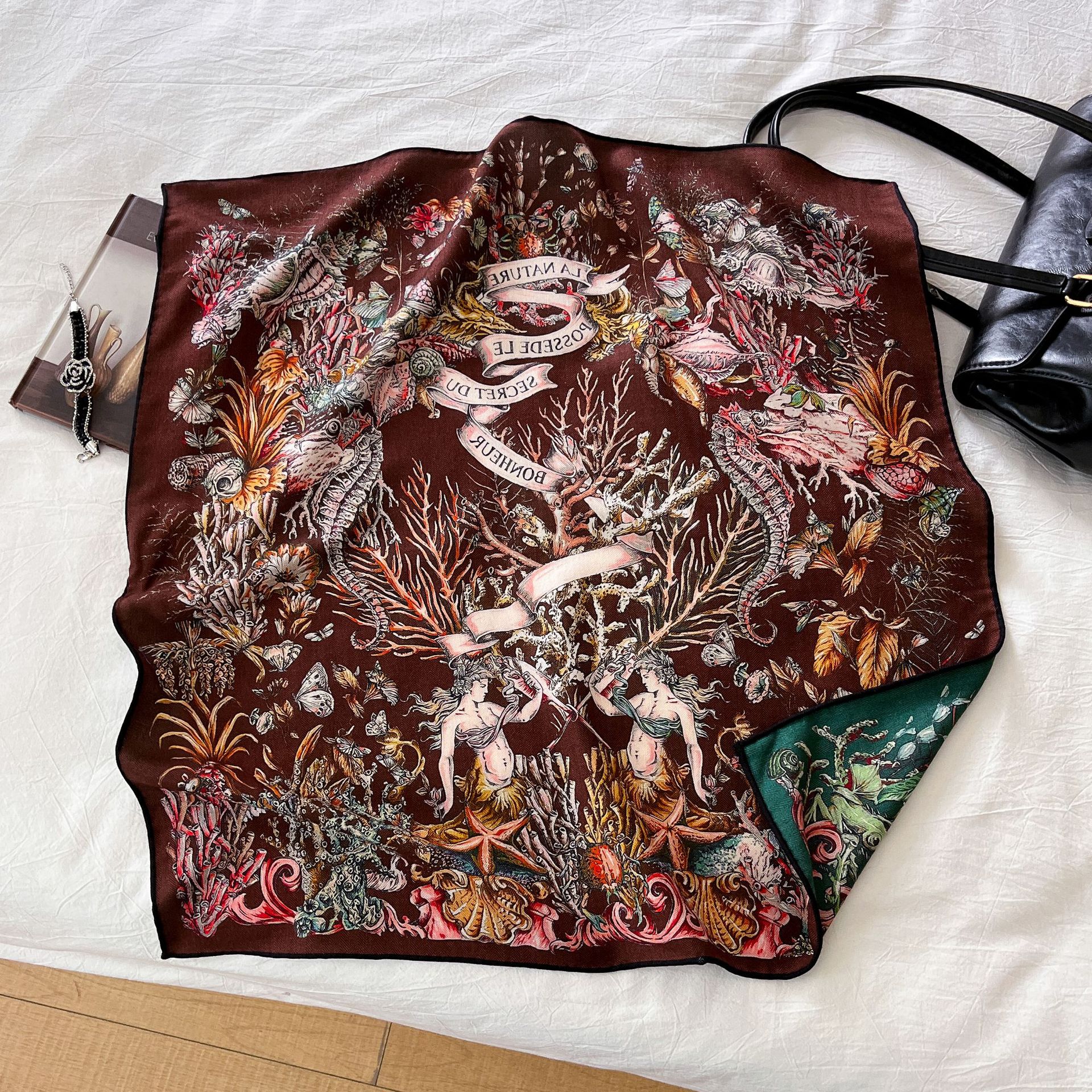 Fashion Versatile Women's Silk Scarf Autumn/Winter New Arrival Real Silk Wool Square Scarf Double-Sided Two-Tone Luxury Elegant Silk Wool Scarf - Thumbnail 6