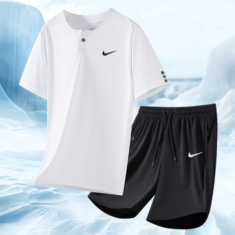 2026 Summer Quick-Dry Open-Collar Short-Sleeve Men's Set, Young Luxury Casual Fashion T-Shirt and Shorts Two-Piece Set