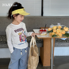 YOJIA女童打底衫春秋款2024新款韓版修身大童長袖T恤兒童圓領上衣