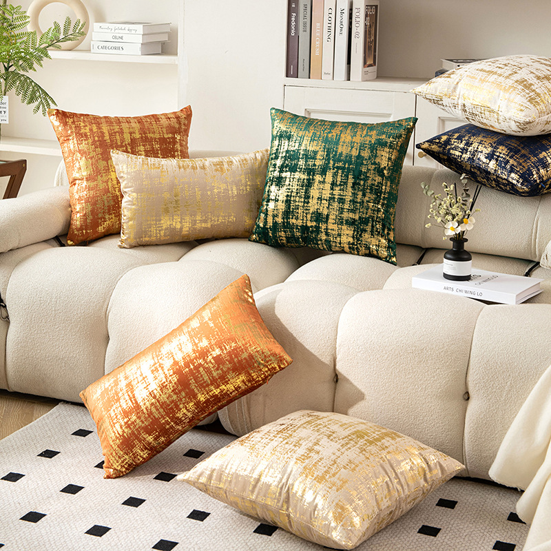 Velvet Bronzing Pillow Nordic Light Luxury Living Room Sofa Pillow Case Model Room Decoration Cushion Cover Cross-border Home