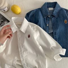 Children's shirts 2024 spring new products boys and girls long-sleeved boys' denim shirts Korean style children's clothing drop shipping