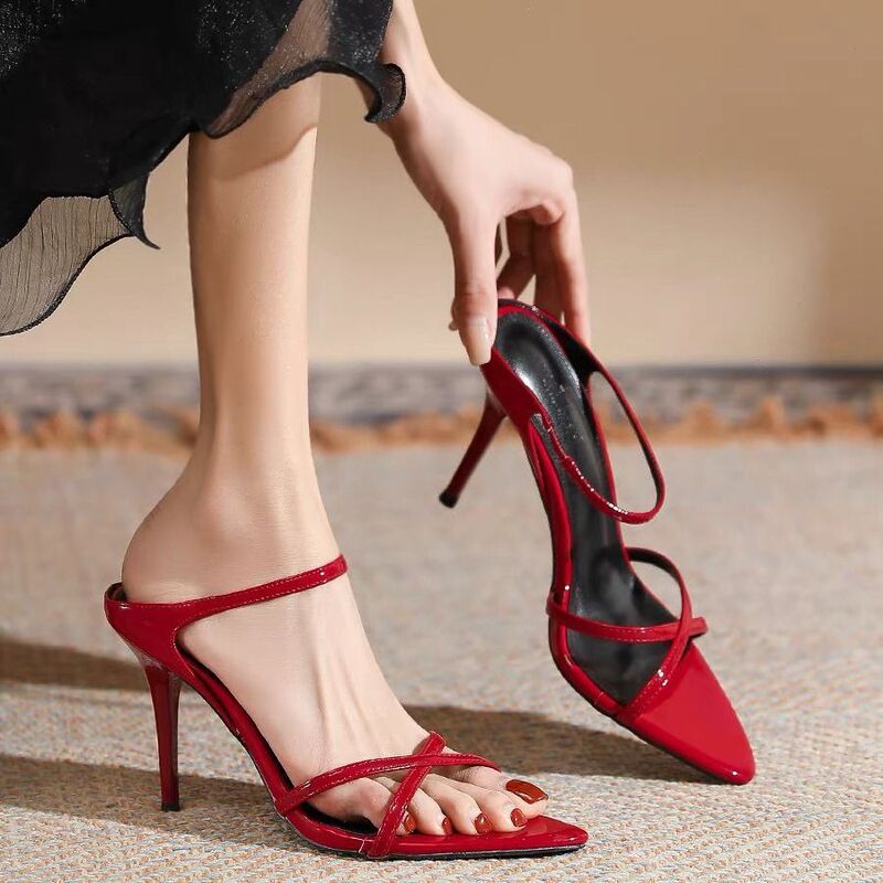 Trendy European-Style Party High Heels for Women 2025 Spring Stiletto Heel Leg-Lengthening Cross Strap Single Shoes