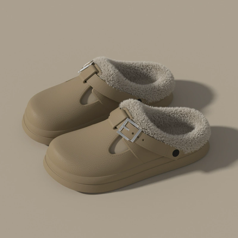 2024 трансграничная мода осенняя и зимняя толстая подошва плюшевая пряжка теплые хлопчатобумажные тапочки для отдыха внешней торговли новая женская обувь оптом