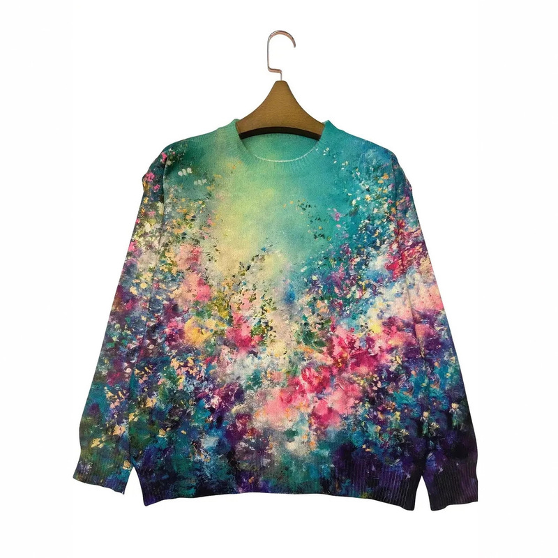 Fresh Floral 3D Full-Print Faux Fur Sweatshirt Amazon Cross-Border Independent Site European and American Hot-Selling Autumn and Winter Round-Neck Top
