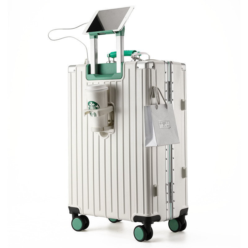 2025 nuevo maleta de gran capacidad rueda universal caja de tracción de color sólido porta de carga USB porta taza maleta de viaje