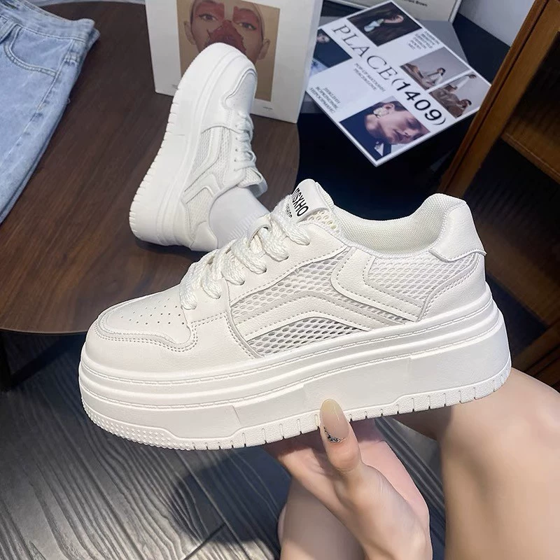 Популярные парусиновые туфли на толстой подошве для женщин 2023 Весна и осень новые универсальные повседневные белые туфли студенческие спортивные настольные туфли ins Fashion