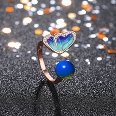 DiuKuai Famous Live Supply Chinese Style Enamel Glaze Droplet Butterfly Knot Embedded Synthetic Blue Amber Ring for Women