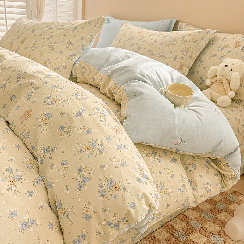 Cama de algodón de cuatro piezas de algodón puro 2025 nuevo estilo sábana funda de edredón sábana ropa de cama de tres piezas