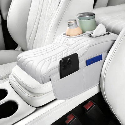 Armrest box: cup holder, height-adjustable central