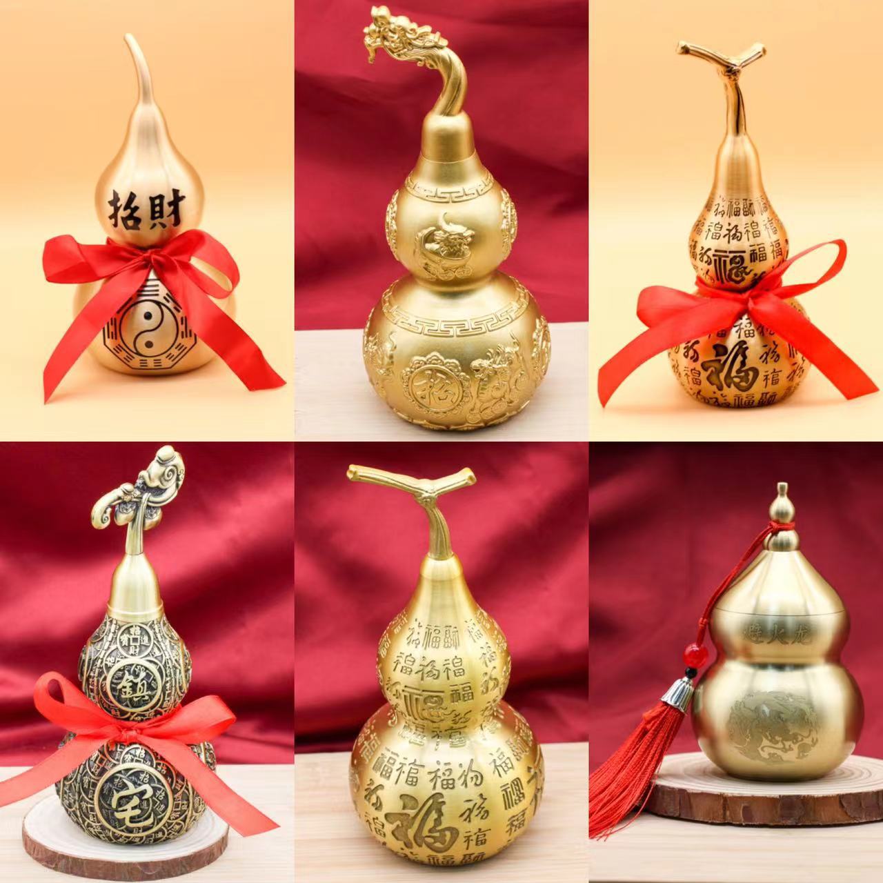 Brass Baifu gourd ornaments Zhaocai dragon head gourd Qilin gourd…