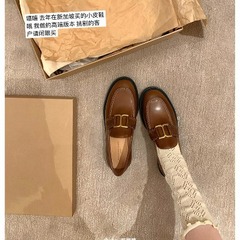 【Sheii蘇ライン】ホートン荘園 ~ 英倫復古金ボタン牛革怠け者楽福単靴女性小革靴