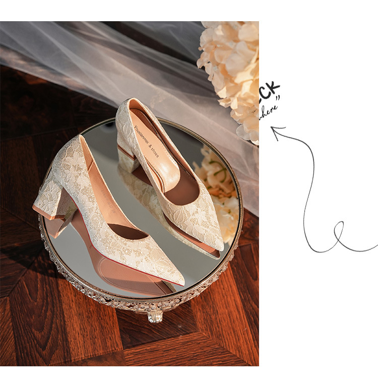 6555G Escarpins à bout pointu pour femme, talon compensé, dentelle française, collection 2025, bout ouvert._voghion.com