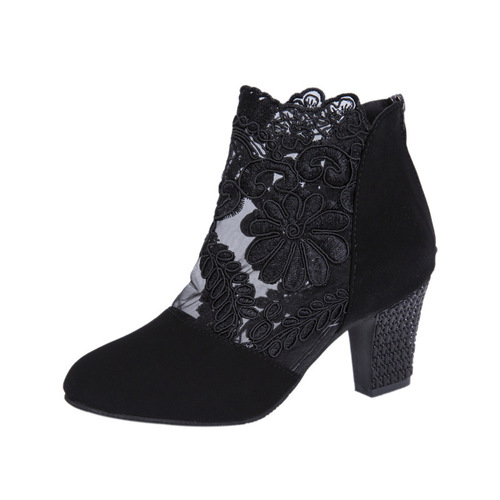 Elegant European and American lace-up high-heel, color-blocked sandals for women with round toes and thick heels
