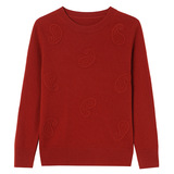 秋冬新款羊毛衫圆领绣花羊毛针织衫妈妈打底衫柔软保暖100%羊毛，女装针织衫/毛衣，妃慕昵服饰