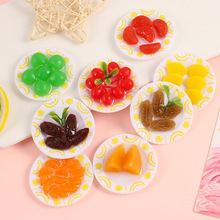 PVC仿真水果盘子微缩食玩水果摆盘DIY手作趣味橘子葡萄干创意摆件