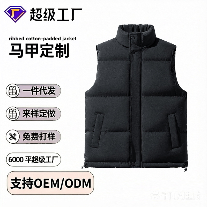 跨境定制M-8XL棉服马甲男女同款立领大码冬季加厚棉袄背心坎肩男