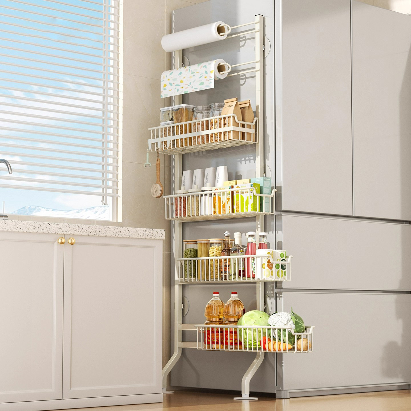 Refrigerator Side Storage Rack Kitchen Seasoning Products Punch-Free Wall-Mounted Sandwich Rack Multi-Layer Narrow Edge Storage Storage