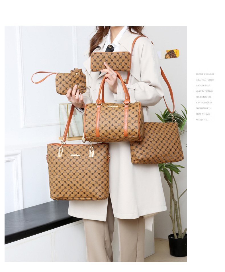 Pu Leather Material Women's Pu Leather Monogram Classic Style Bucket Zipper Bag Sets