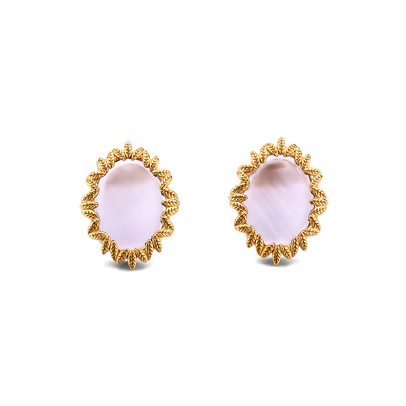 Geometric Pattern Japanese Style Mild Luxury Jewelry Flower Series S925 Silver Vintage Chamomile Citrine Amethyst Stud Earrings Women's Necklace