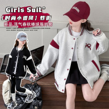 女童蝴蝶结棒球服春秋款2025新款洋气中大童时髦休闲学院风外套潮