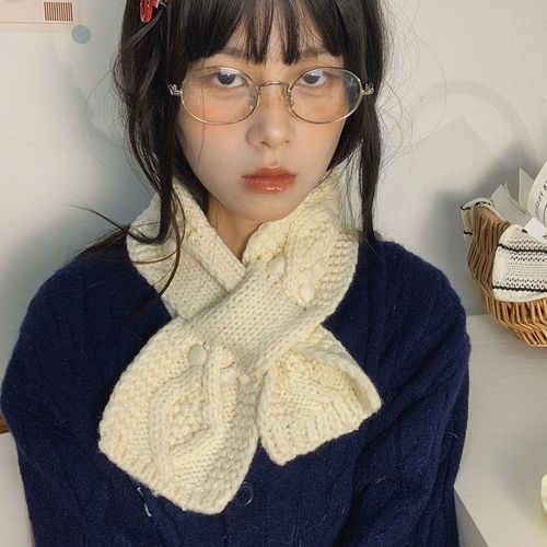 Retro embossed knit cross neck scarf short style red Korean style 2025 autumn winter versatile