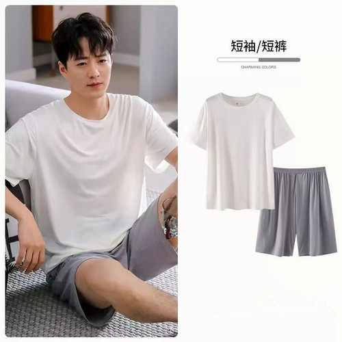 Summer Home Wear Loose Plus Size Men's Cotton Thin Pajama Set Soft Breathable Casual