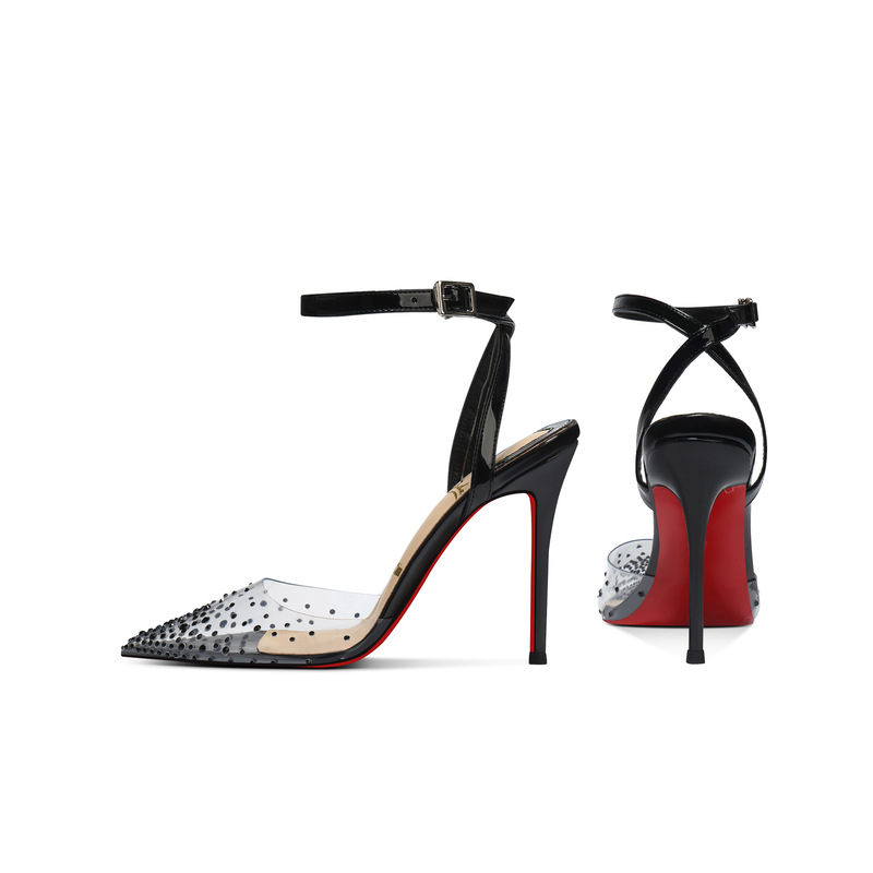 2025 New Style Front Bag Hot Diamond Strap Sandals Women's Shoes High Heels Pointed Toe Red Bottom Shoes