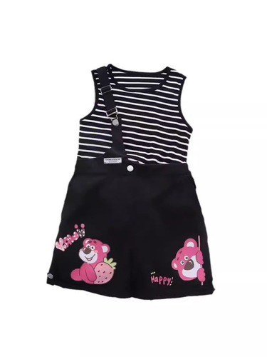 Summer new style girls two-piece suit striped vest shoulder strap shorts cartoon print fashion Kuromi