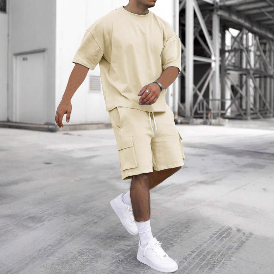 For temu shein Amazon cross-border foreign trade men's summer T-shirt tooling shorts sports suit men