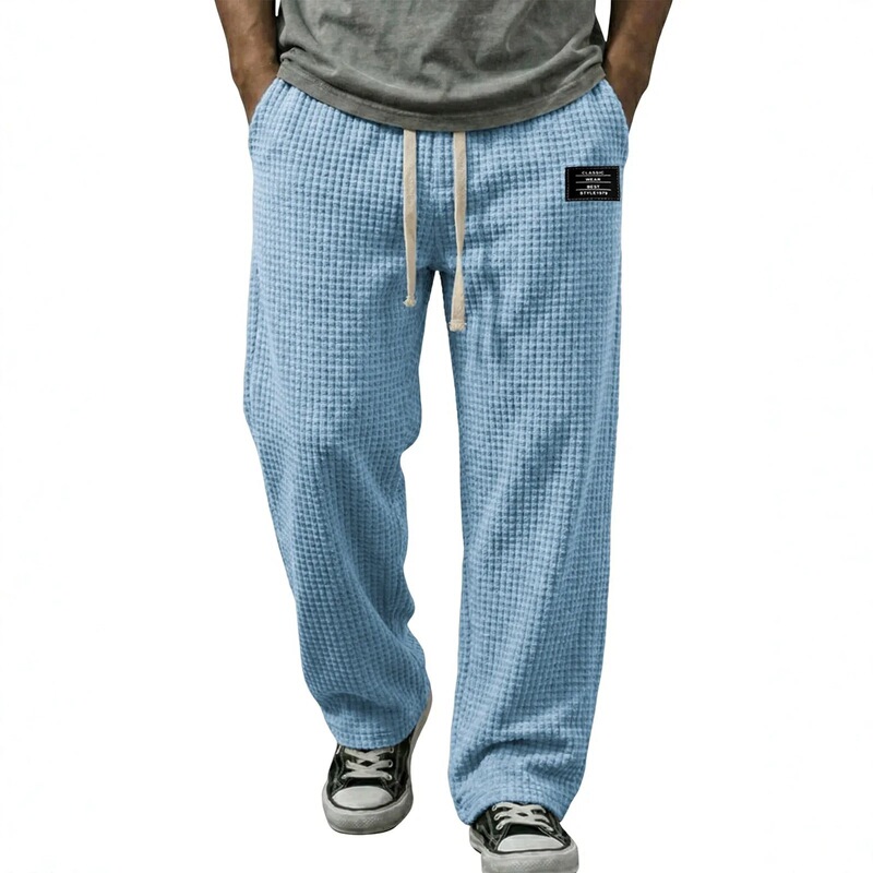 2026 cross-border European and American autumn/winter new collection: American-style corduroy waffle-knit elastic-waist multi-pocket men's casual long pants