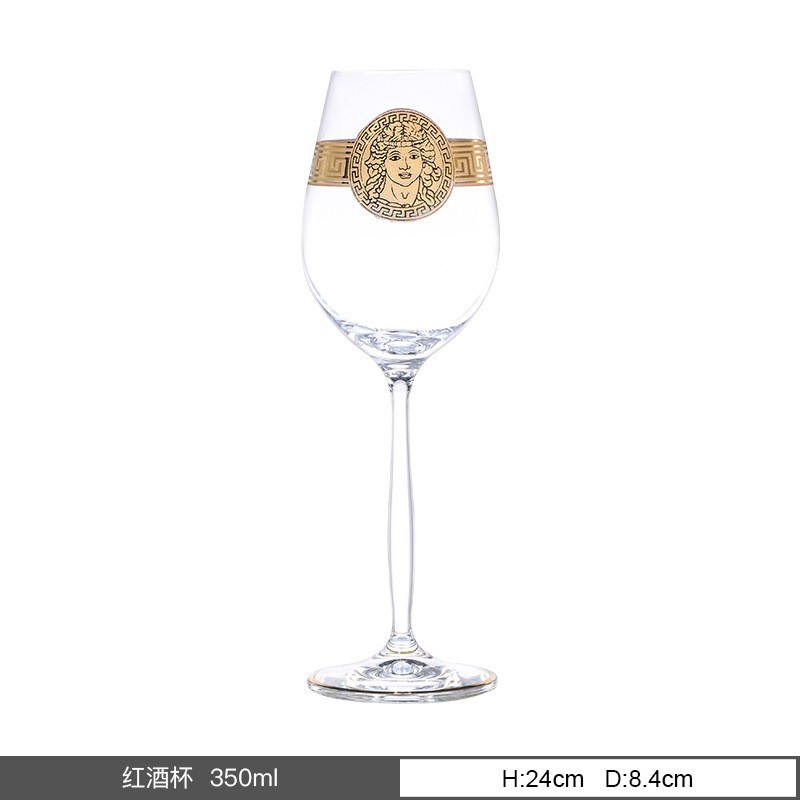 Tazas de cristal checas sin plomo pintadas tazas de vino de oro de alta gama tazas de vino de hotel personalizadas mayoristas sensación de alta calidad