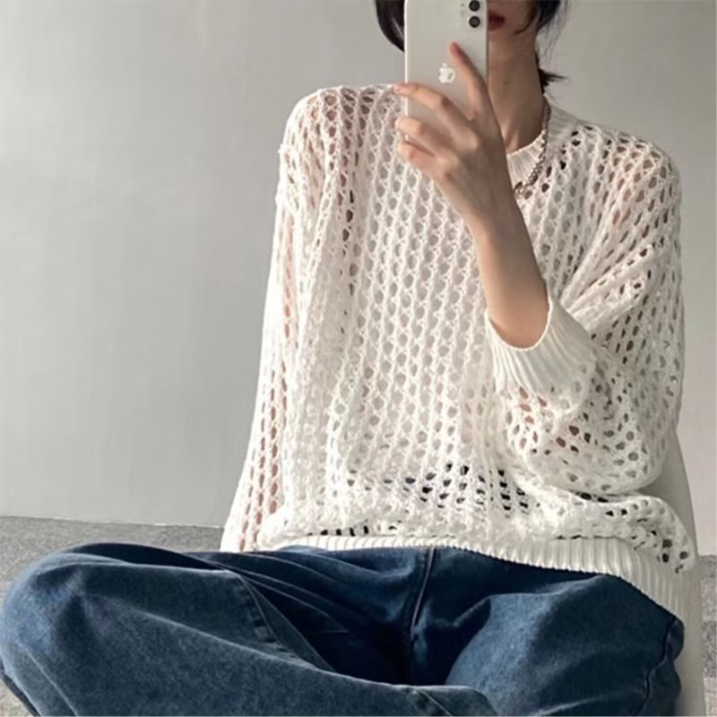 2024 New Autumn Hollow Loose Fashion Knitted Sweater Mesh Crewneck Multicolor Top Gender Free Wear Instagram 2024 New Autumn Hollow Loose Fashion Knitted Sweater Mesh Crewneck Multicolor Top Gender Free Wear Instagram