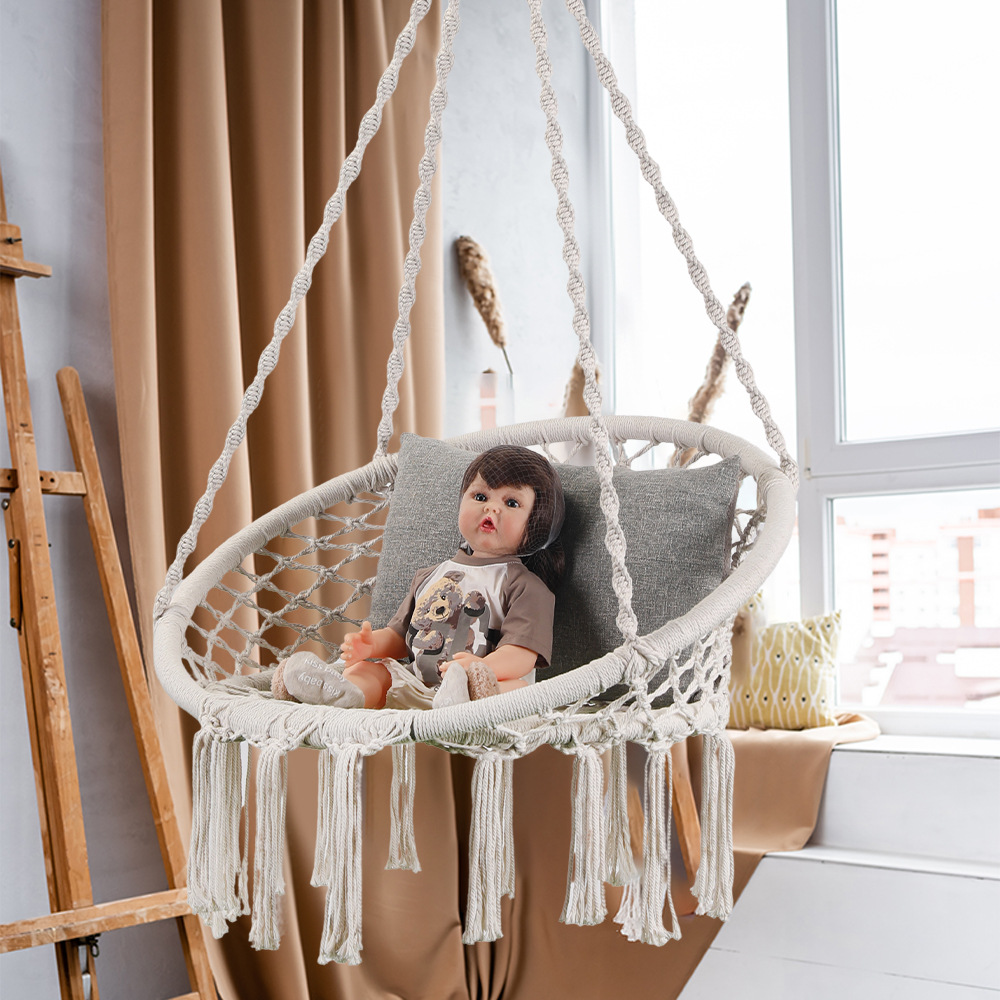 Ins estilo nórdico casa de familia, canasta colgante, balcón, cuerda de algodón, silla colgante, cuna, columpio, silla de hamaca, silla colgante de columpio con borlas para interiores
