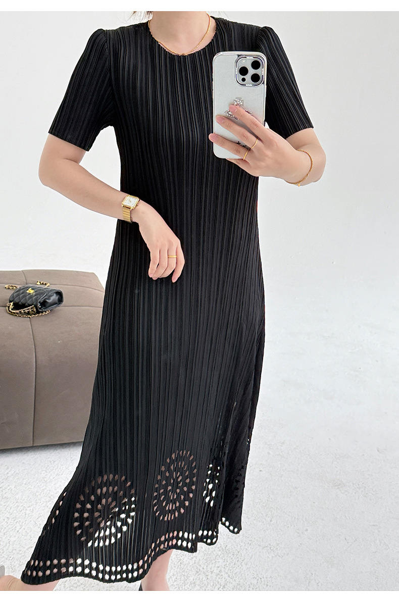 Váy maxi xếp ly đốt hoa tay ngắn phong cách Pháp — Màu xanh da trời chi tiết 19