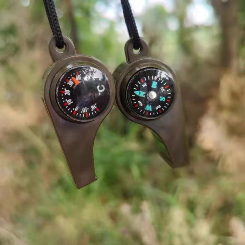 Suministros al aire libre tres en uno silbato vida silbato con guía y temperatura 3-en-1 silbato de emergencia