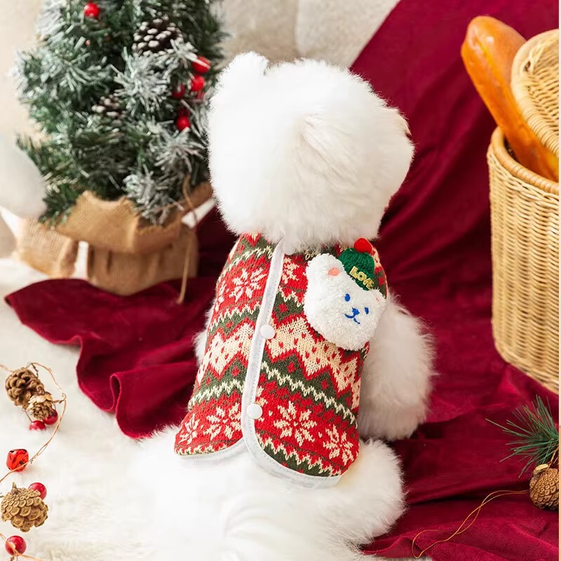 Pet Dog Clothes Christmas Bear Knitwear Autumn and Winter Warm Thickened Festive Teddy Bichon Kitten Vest