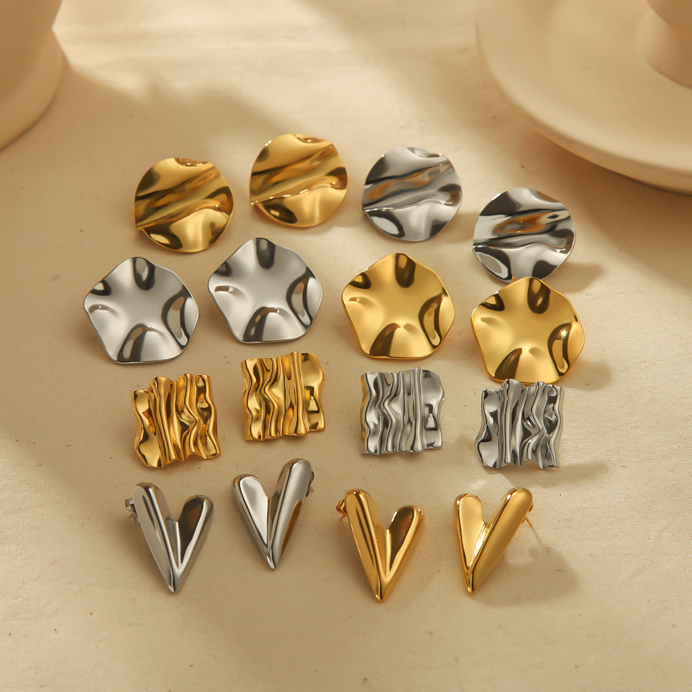 Brand retro design geometric glossy earrings stainless steel
