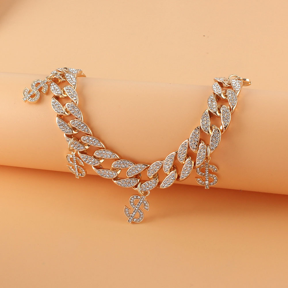 wholesale jewelry simple cuban chain small dollar gold pendant rhinestone necklace nihaojewelry