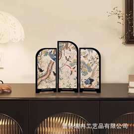 新款木质印花屏风小型装饰折叠屏风装饰背景画摄影道具小型屏风
