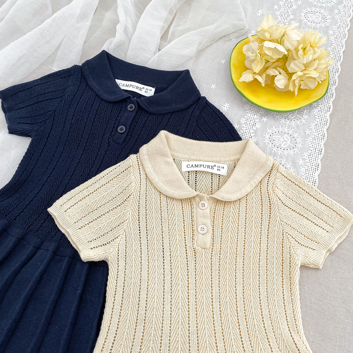 106059819@qq.com Robe printemps-été pour bébé fille, style universitaire, à revers rabattu, manches courtes et col rond_voghion.com