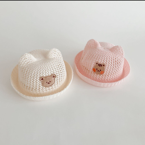 ins style Korean children's sunshade hollow summer mesh soft brim beach hat cute baby breathable cuff hat