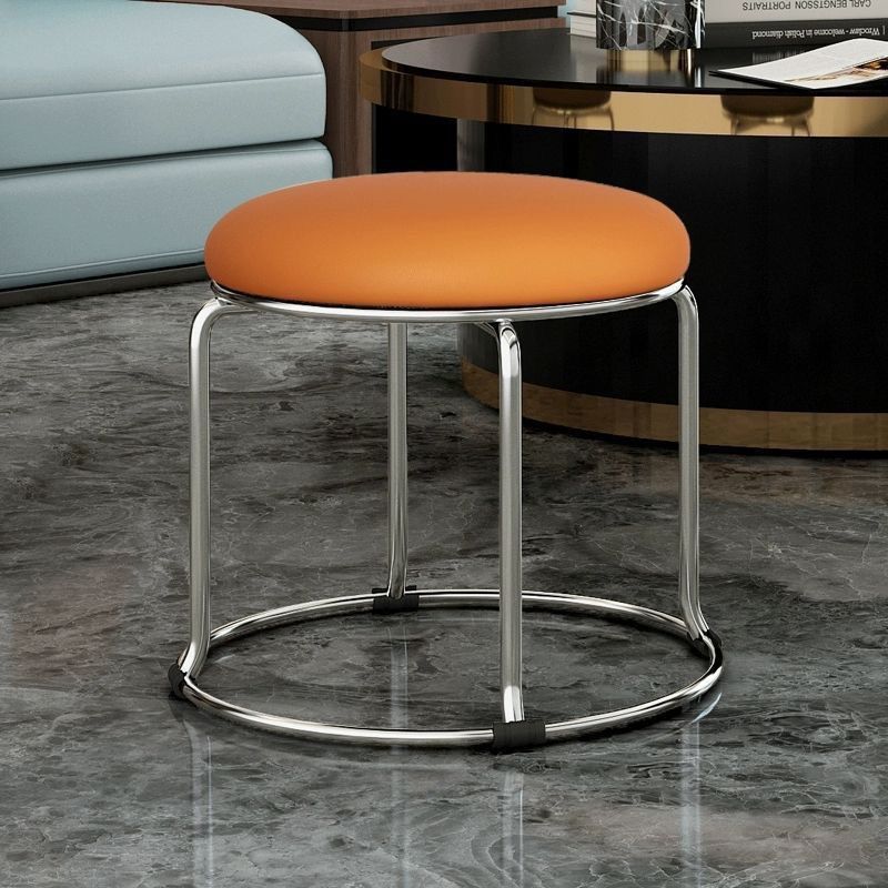 Low stool 32 height thick solid steel orange leather