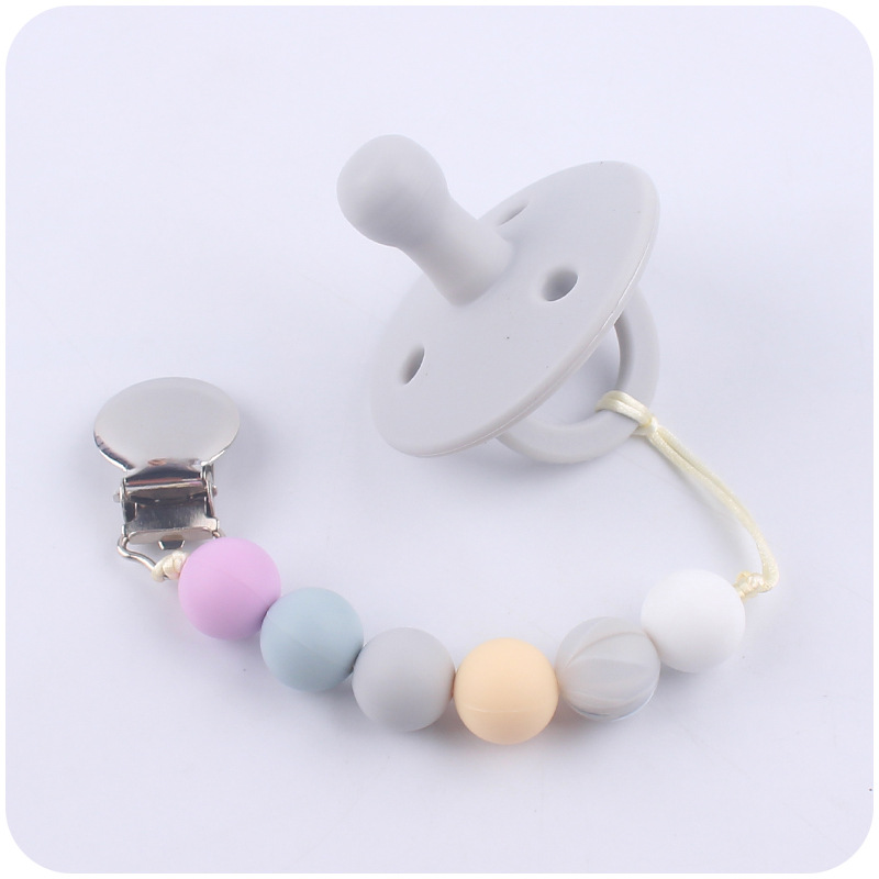 Nuevo bebé suministros contraste color cuentas de silicona pezón cadena calmante bebé silicona pezón anti-caída Cadena de dos piezas conjunto