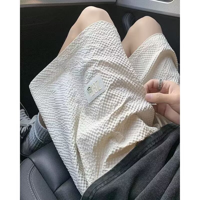 Seersucker Shorts Men's Summer Thin Breathable Sports Beach Pants Design Loose Straight Casual Pants