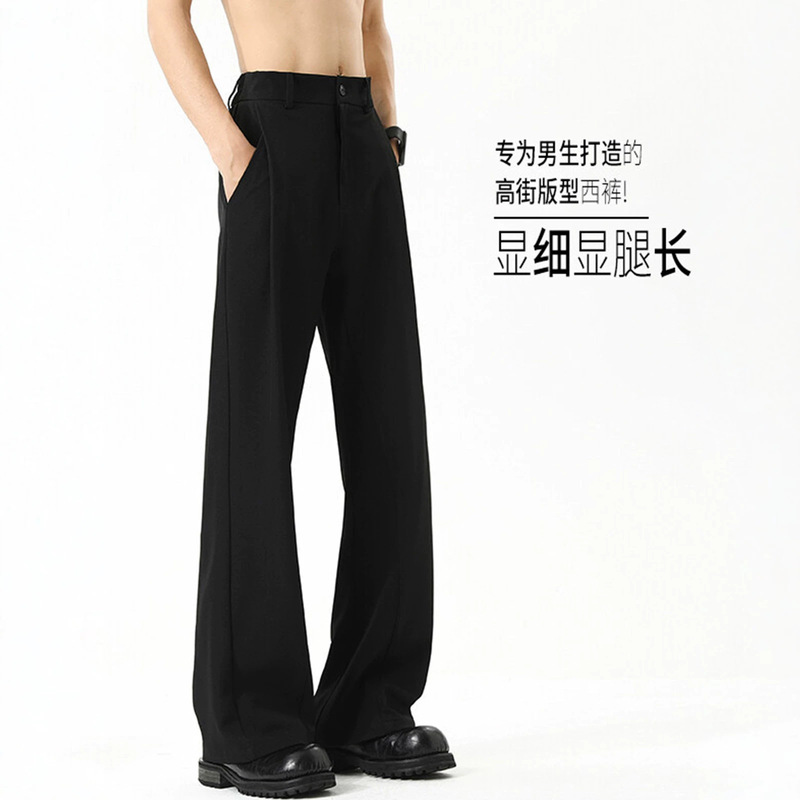 Black Drapey Dress Pants American Style Cleanfit Men's High Street New Trendy Straight-Leg Versatile Slightly Flared Casual Long Pants Black Drapey Dress Pants American Style Cleanfit Men's High Street New Trendy Straight-Leg Versatile Slightly Flared Casual Long Pants