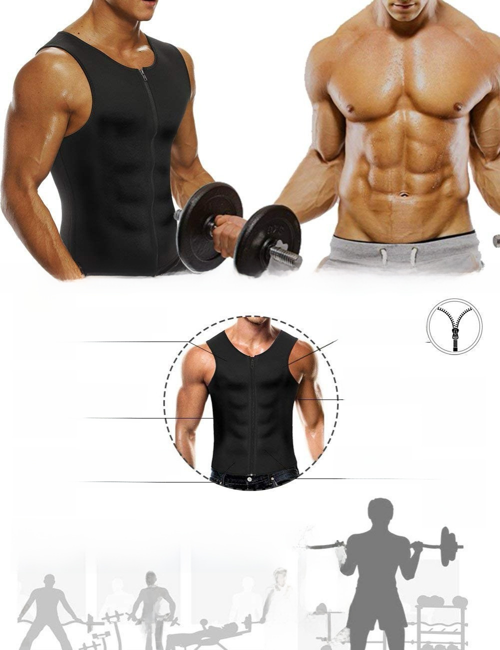 Ανδρικό γιλέκο αθλητικού σχήματος με φερμουάρ, ανθεκτικό στον ιδρώτα, νεοπρένιο, ανθεκτικός στον ιδρώτα ευρωπαϊκός και αμερικανικός κορσές γυμναστικής_voghion.com