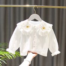 [包邮]2024春装新款女宝宝婴幼儿小童韩版双层蕾丝花边领衬衫打底