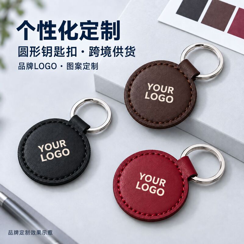 Round Leather Keychain Double-Sided Style Men's Car Key Accessory Women's Bag Charm Personalized Custom Logo Round Leather Keychain Double-Sided Style Men's Car Key Accessory Women's Bag Charm Personalized Custom Logo