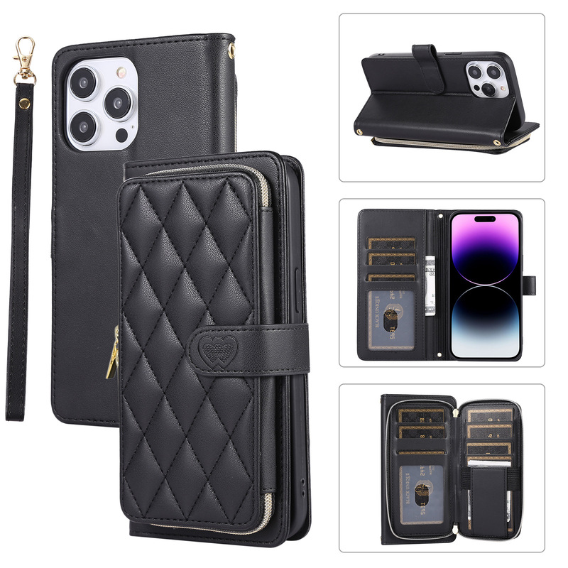 Suitable for Apple 17Pro Chanel-Style Full-Cover Zipper iPhone Air/16E/15 Card-Insertable Phone Case