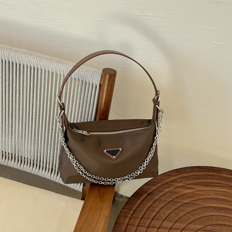 Túi đeo chéo nữ dáng bánh bao vải nylon cỡ nhỏ đựng vừa đồ cá nhân — màu kaki, đen chi tiết 14